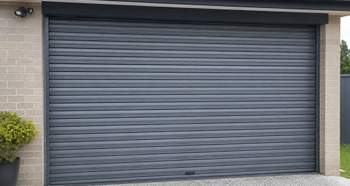 Stylish residential roller garage door exterior view