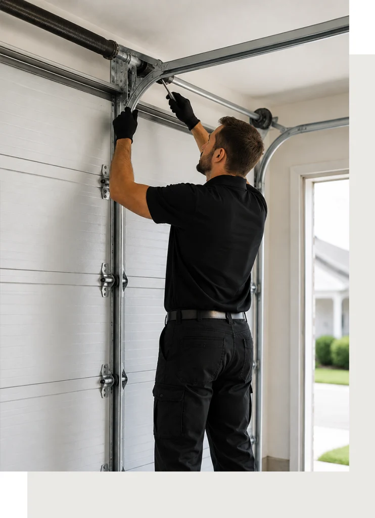 Garage Door Installation Technician Working on New Garage Door System